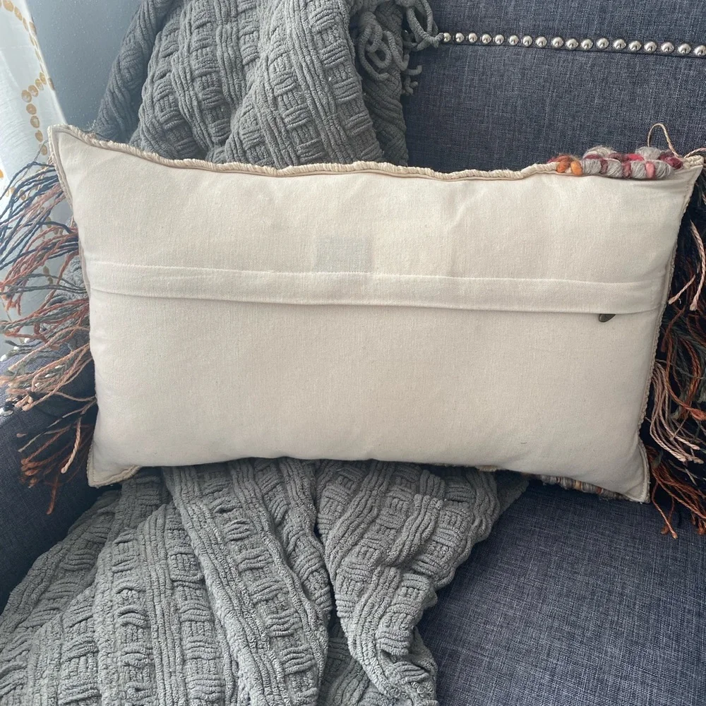 LOLOI Throw pillow, cotton, wool, Jute 13”x21” woven, artisan unique